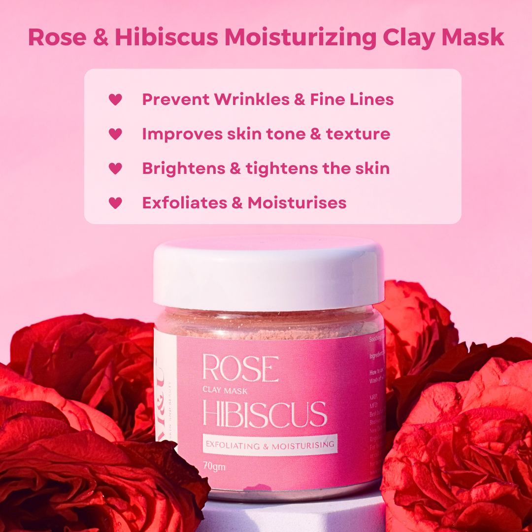 M&U rose and hibiscus moisturising clay mask for glowing skin