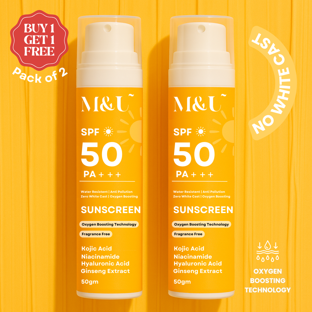 M&U oxygen boosting sunscreen with kojic acid iacinamide ginseng cica for glowing healthy skin